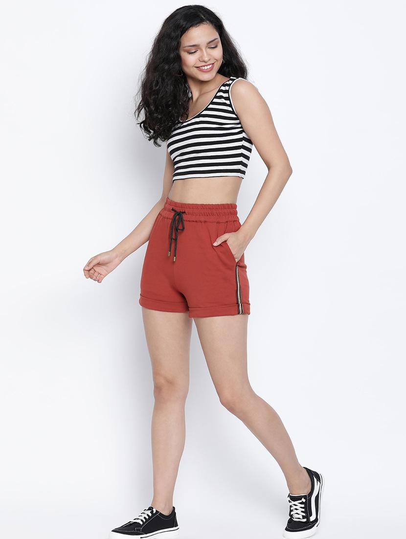 drawstring waist solid shorts - 18014727 - Standard Image - 3