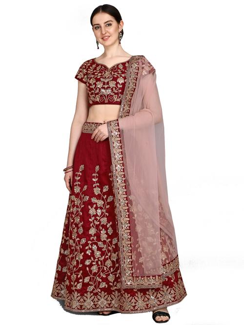 red silk flared lehenga - 18015444 - Standard Image - 0
