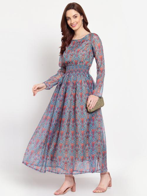 long sleeved printed maxi dress - 18015598 - Standard Image - 0