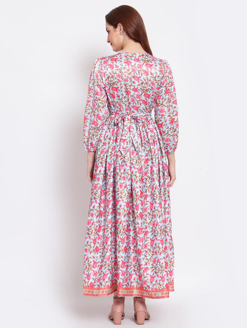 v-neck floral fit & flare ethnic dress - 18015605 - Standard Image - 3