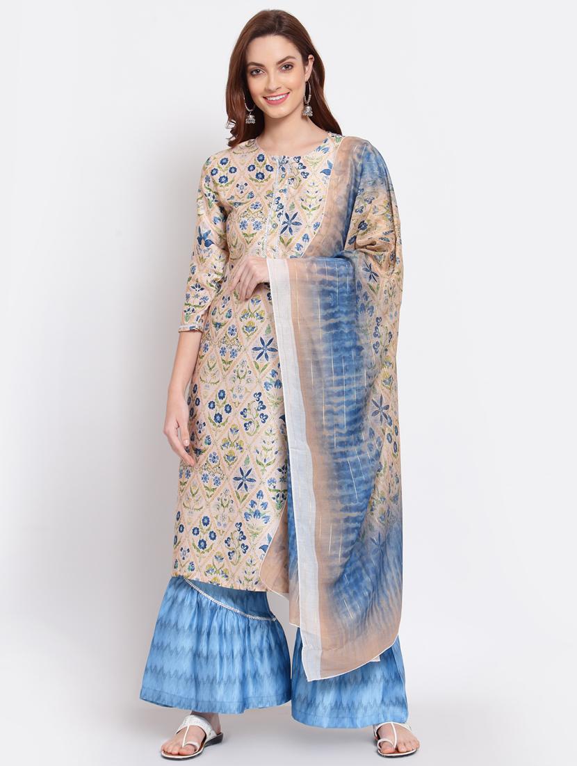 cream kurta palazzo set - 18015738 -  Zoom Image - 0