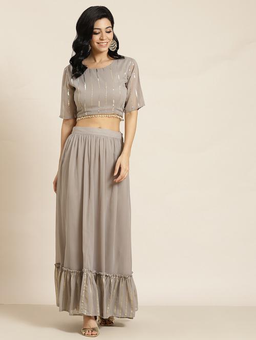 grey georgette flared lehenga - 18016273 - Standard Image - 0