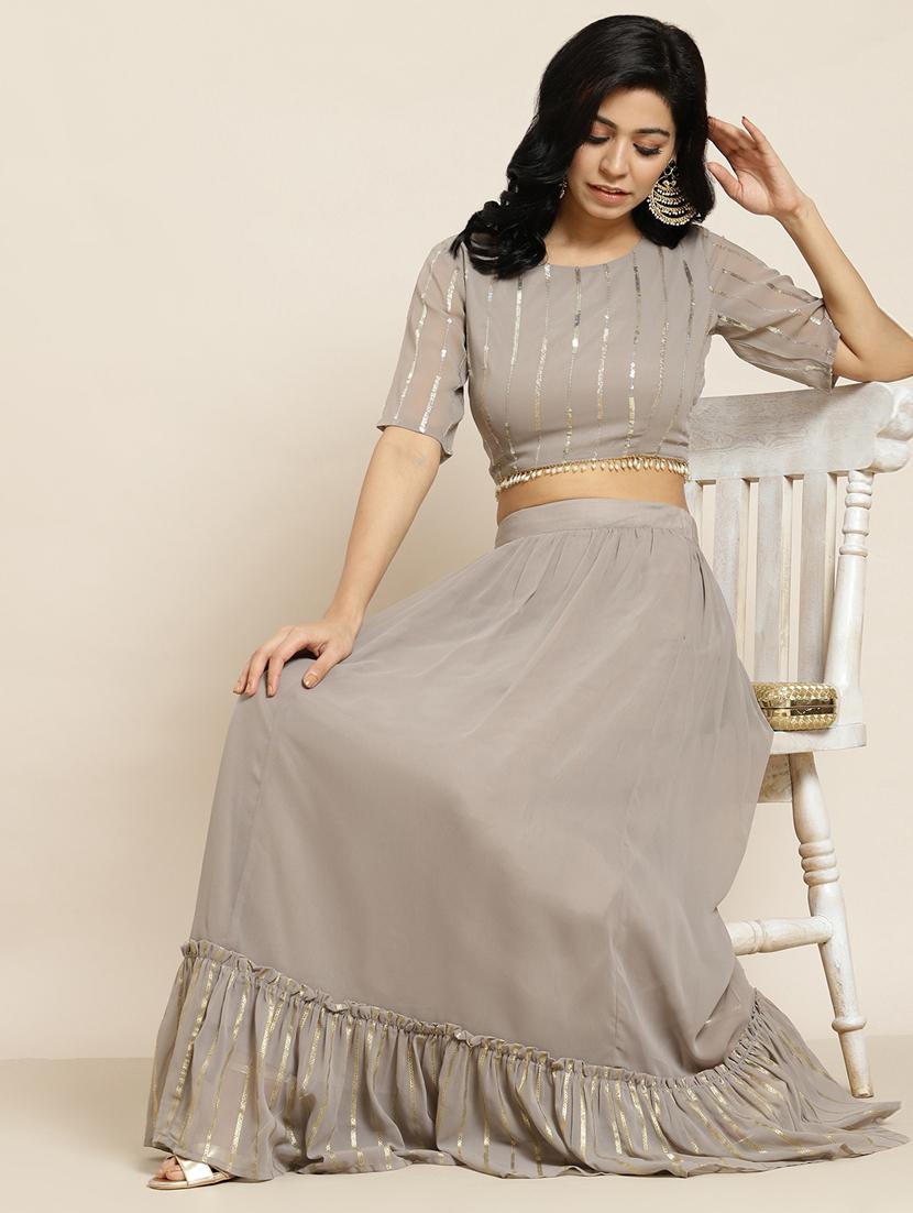 grey georgette flared lehenga - 18016273 - Standard Image - 3
