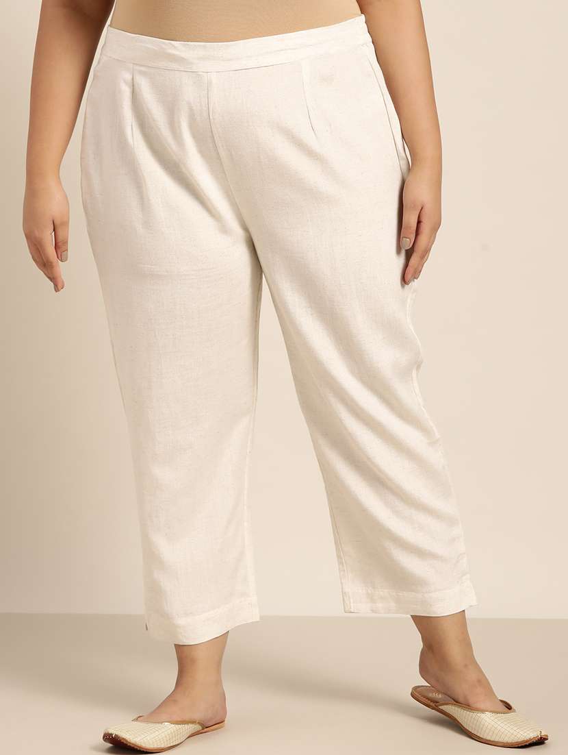 white rayon straight tapered pant