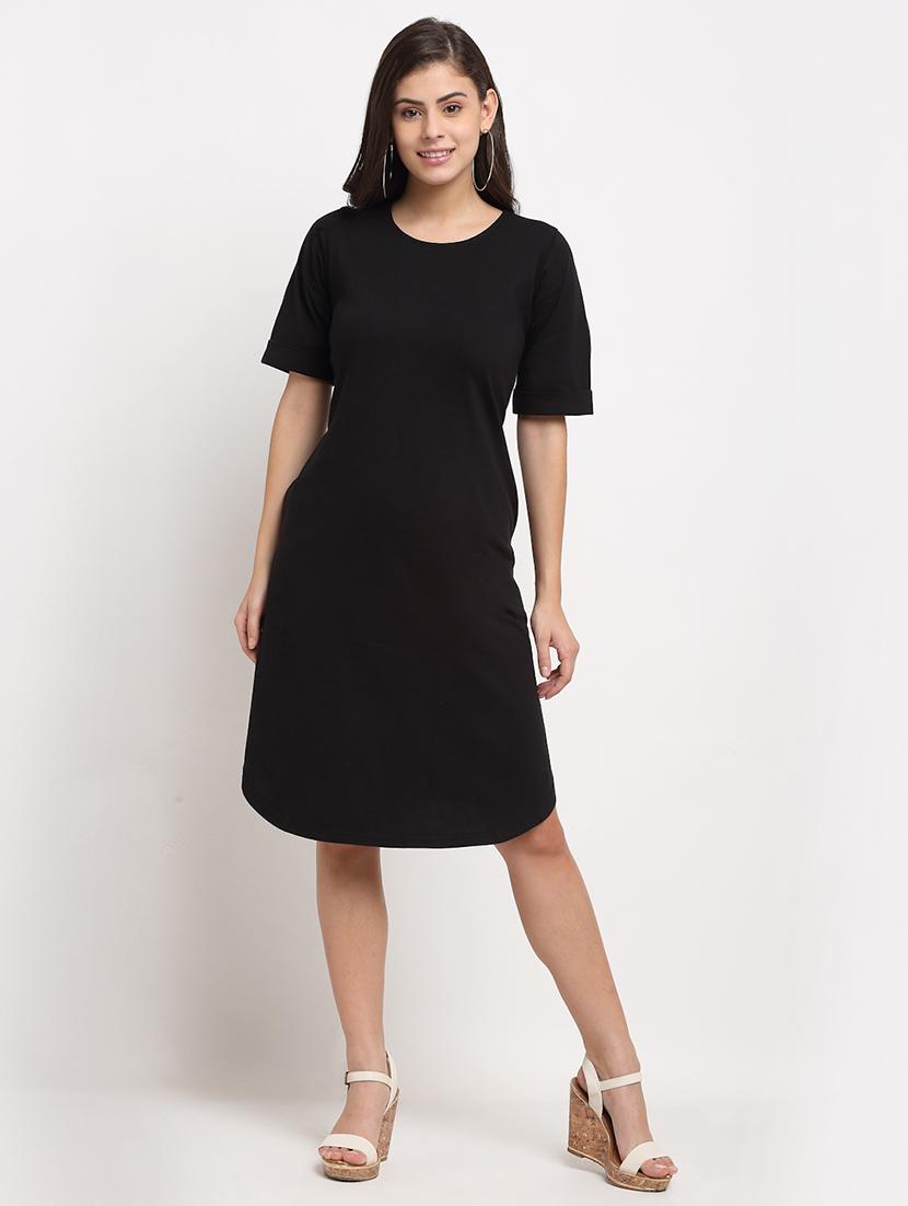 round neck solid a-line dress - 18016756 - Zoom Image - 0