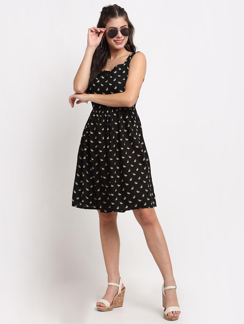 square neck printed fit & flare dress - 18016761 - Standard Image - 3
