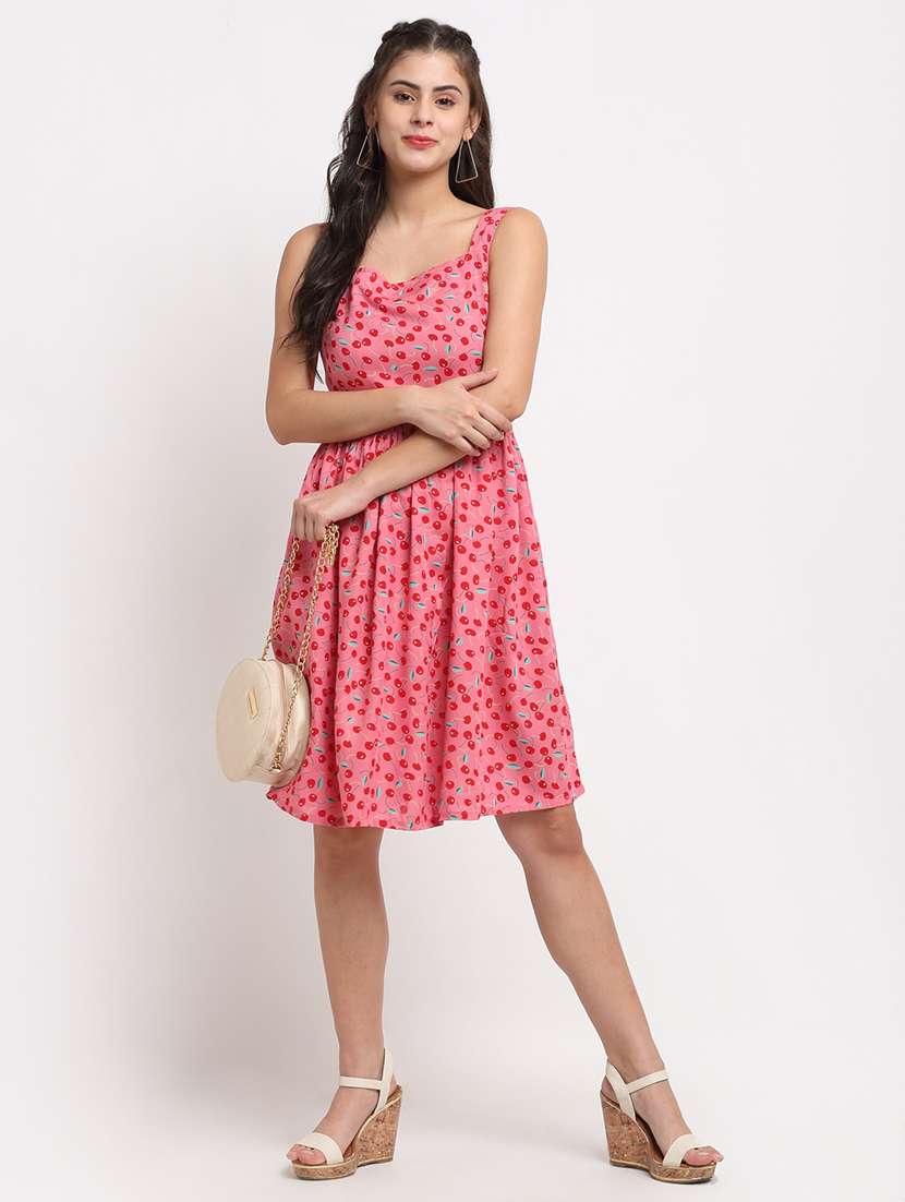 square neck printed  fit & flare dress - 18016762 -  Standard Image - 3