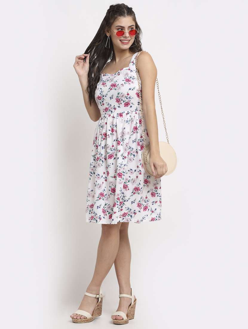 square neck printed  fit & flare dress - 18016763 -  Standard Image - 3