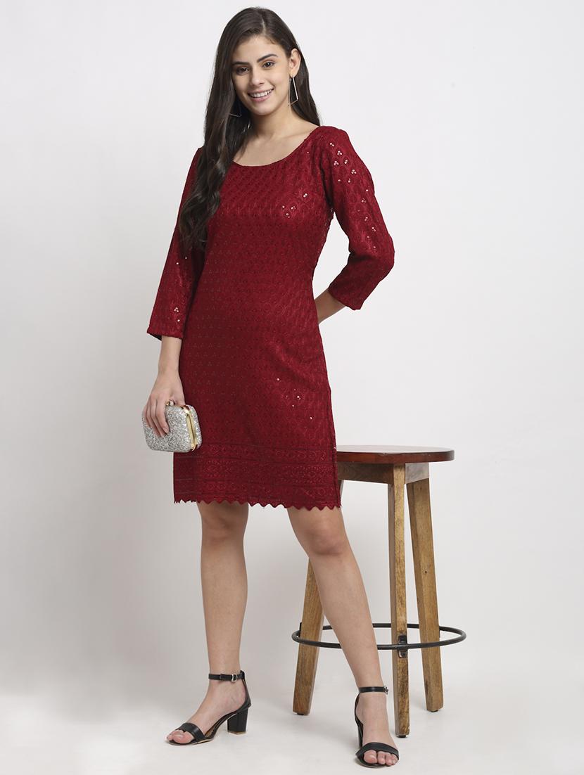 round neck embellished a-line dress - 18016768 - Standard Image - 3