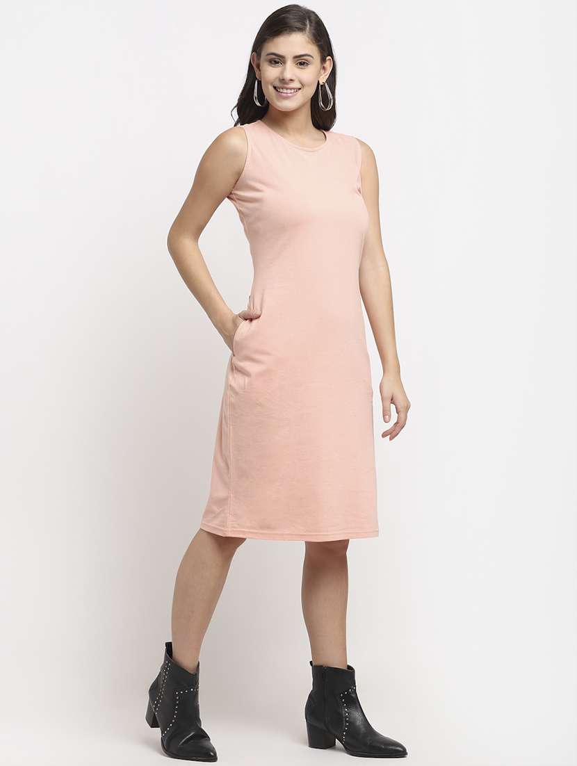 round neck solid t-shirt dress - 18016772 - Standard Image - 3