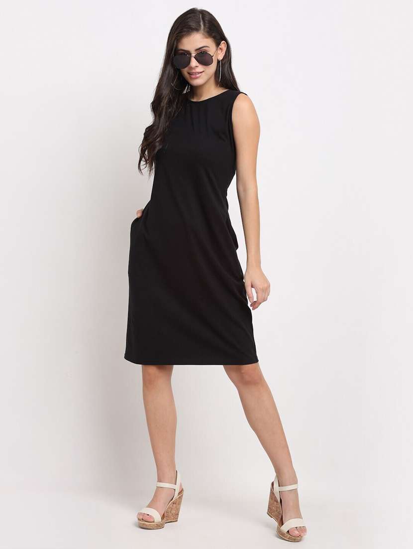 round neck solid t-shirt dress - 18016774 - Zoom Image - 0