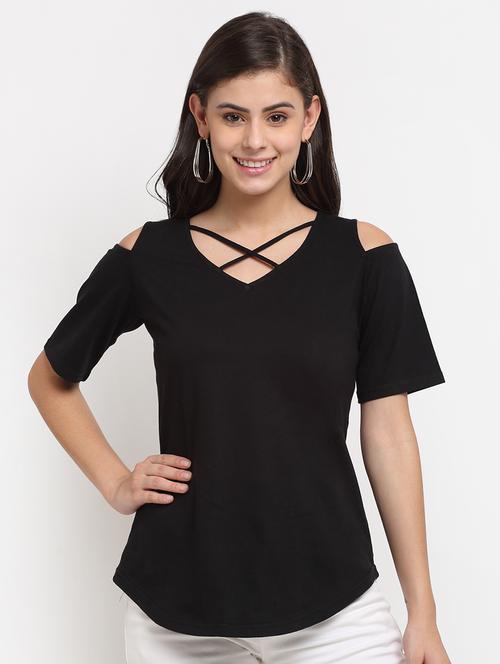 cold shoulder solid top  - 18016783 -  Standard Image - 0