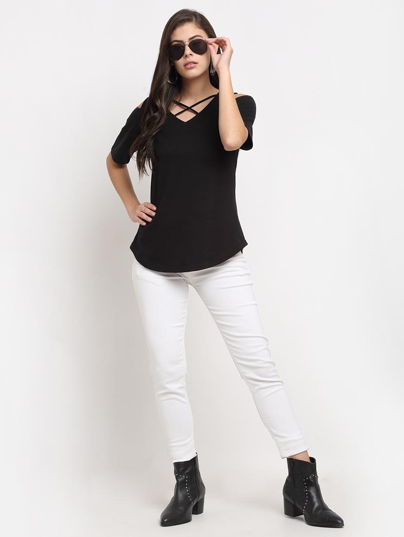 cold shoulder solid top - 18016783 - Standard Image - 3