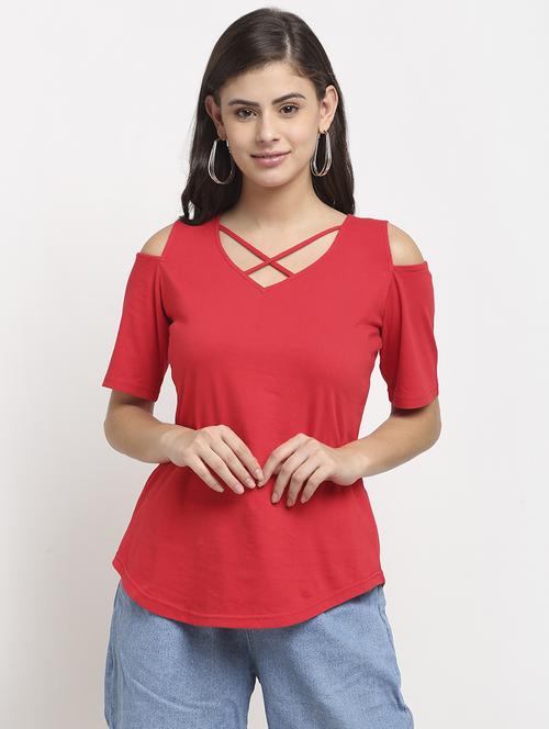 cold shoulder solid top  - 18016787 -  Standard Image - 0