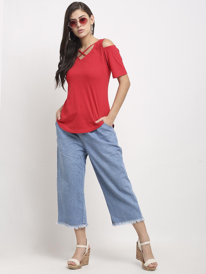 cold shoulder solid top - 18016787 - Standard Image - 3