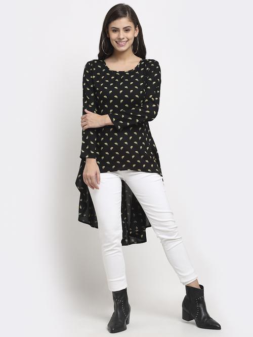 round neck printed high low tunic  - 18016788 -  Standard Image - 0