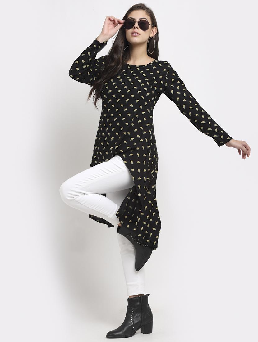round neck printed high low tunic - 18016788 - Standard Image - 3