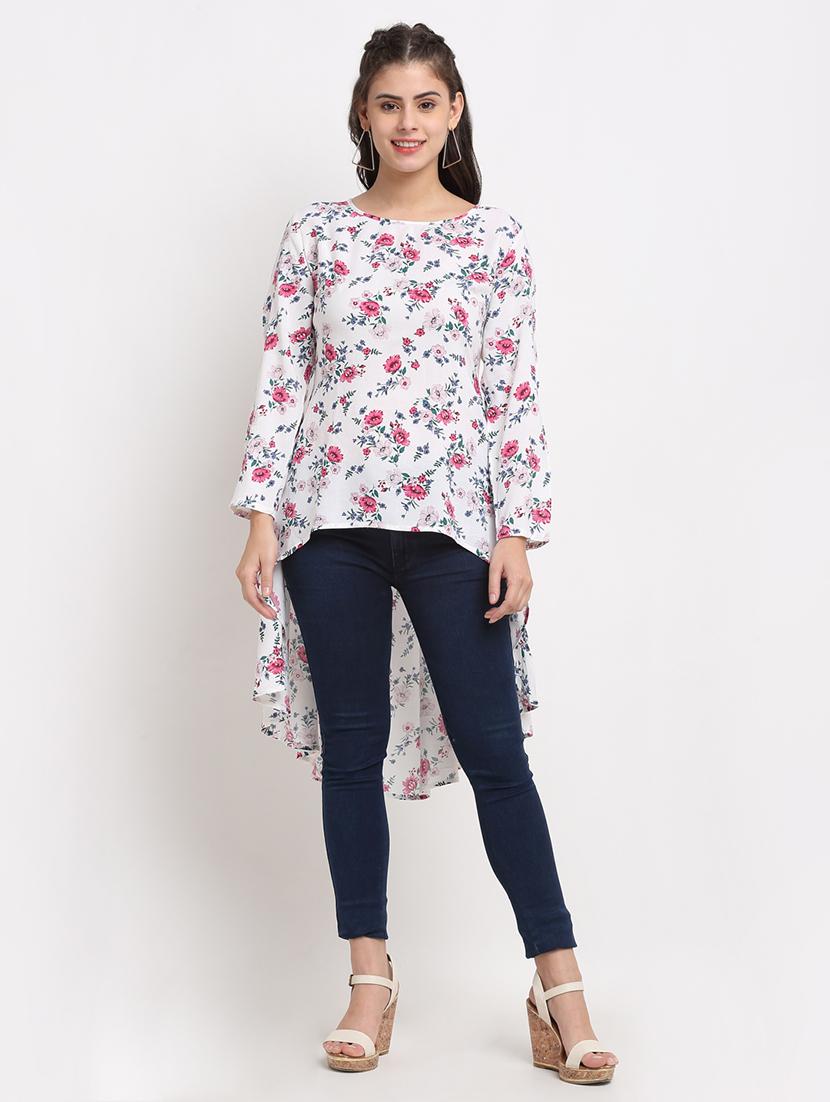 round neck printed high low tunic - 18016790 - Zoom Image - 0