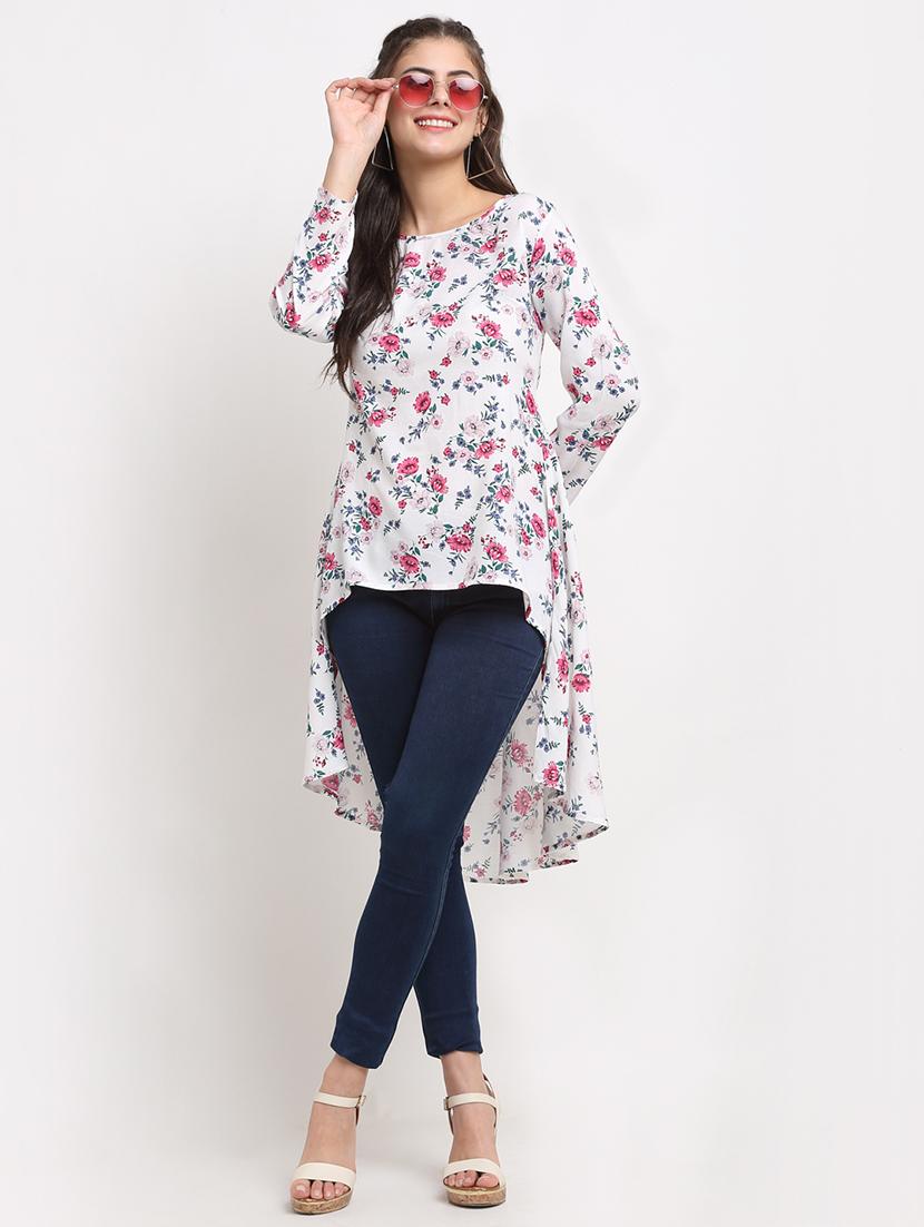 round neck printed high low tunic - 18016790 - Standard Image - 3