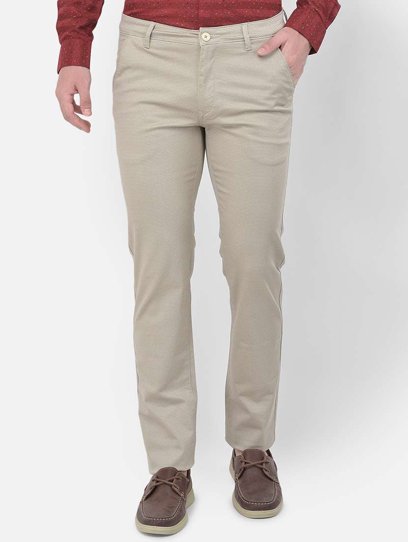 beige printed flat front casual trouser - 18017669 - Zoom Image - 0