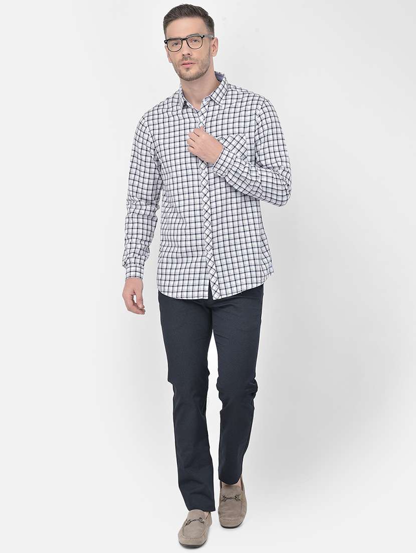 navy blue printed flat front casual trouser - 18017671 -  Standard Image - 3