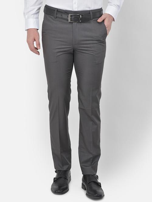 grey solid flat front trousers formal trouser - 18017682 -  Standard Image - 0