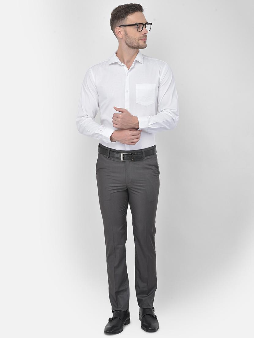 grey solid flat front trousers formal trouser - 18017682 - Standard Image - 3