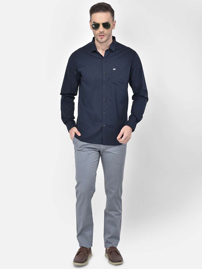 navy blue solid casual shirt - 18017693 -  Standard Image - 3