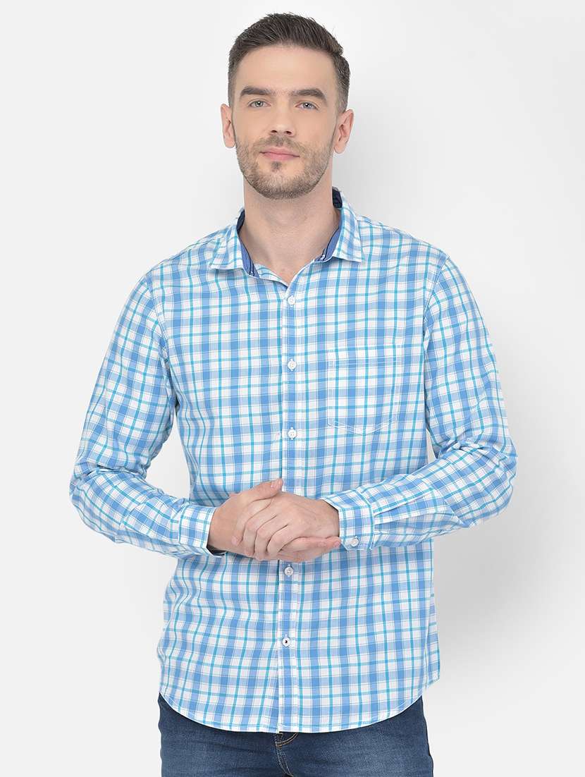 blue checkered casual shirt - 18017704 - Zoom Image - 0