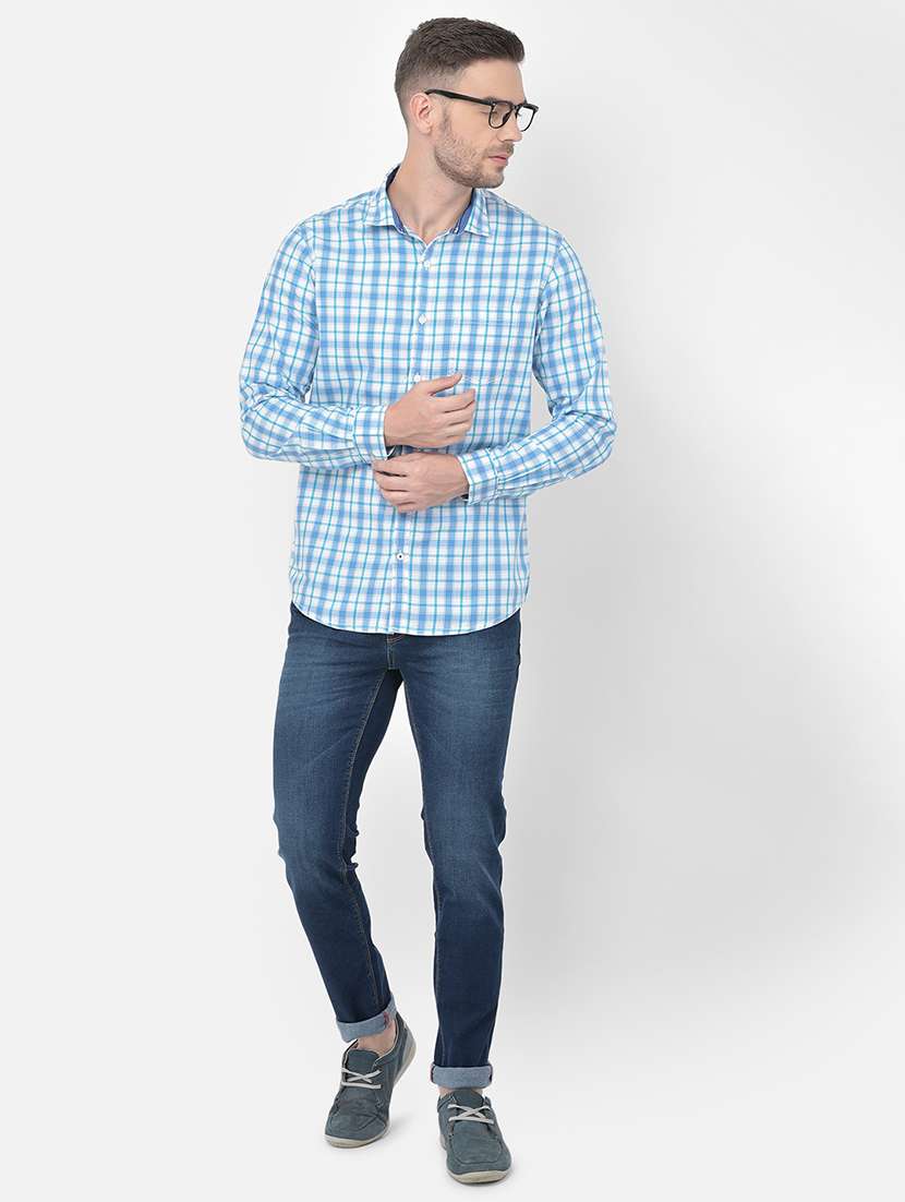 blue checkered casual shirt - 18017704 - Standard Image - 3