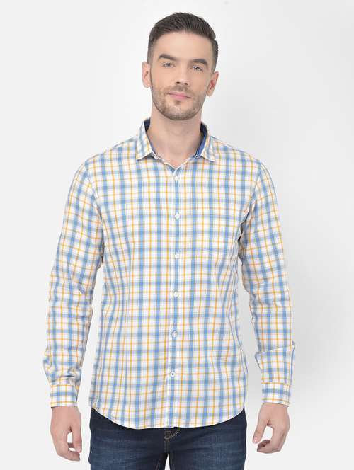 yellow checkered casual shirt - 18017705 - Standard Image - 0
