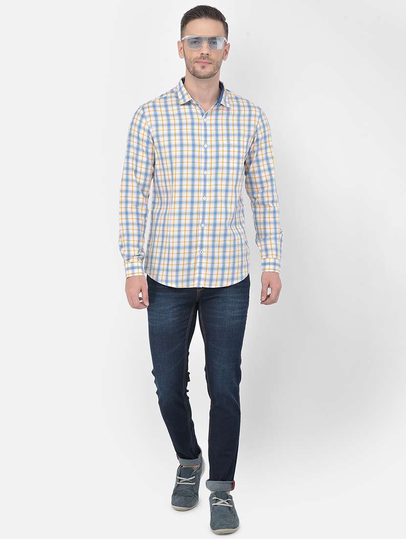 yellow checkered casual shirt - 18017705 - Standard Image - 3
