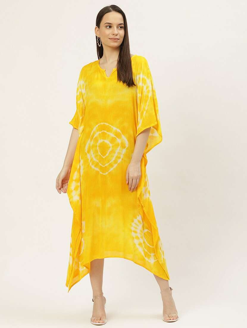V Neck Tie & Dye Kaftan Dress