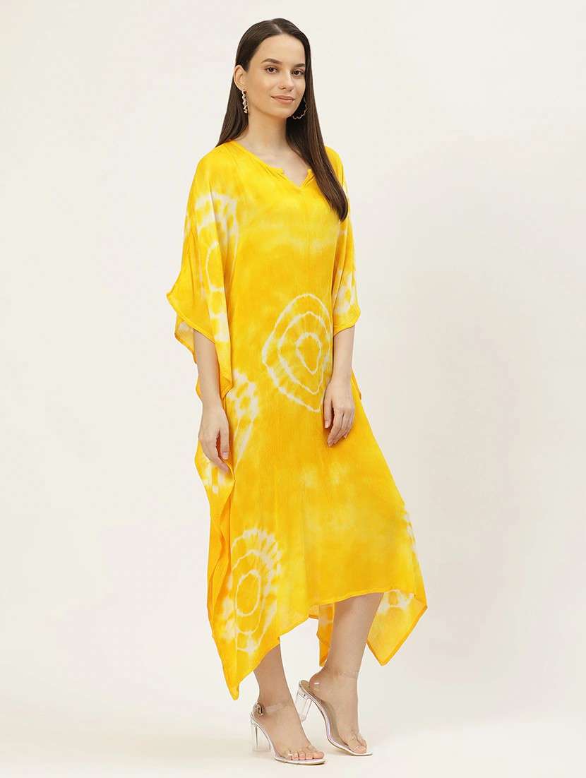 V Neck Tie & Dye Kaftan Dress