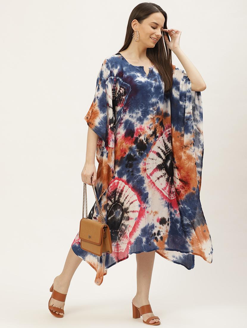 notch neck tie & dye kaftan dress - 18018415 - Standard Image - 3
