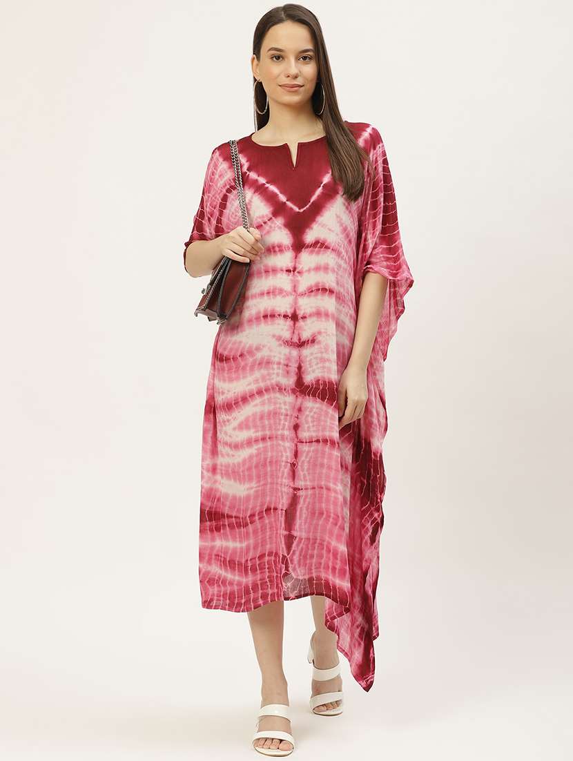 notch neck tie & dye kaftan dress  - 18018419 -  Standard Image - 3