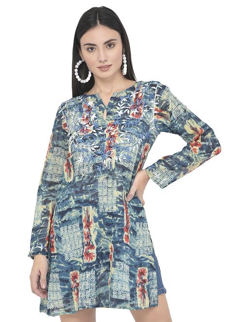 key hole neck printed tunic - 18018459 - Standard Image - 0