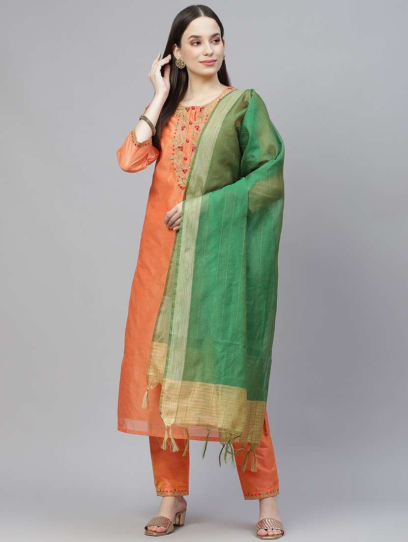 orange chanderi suit  set