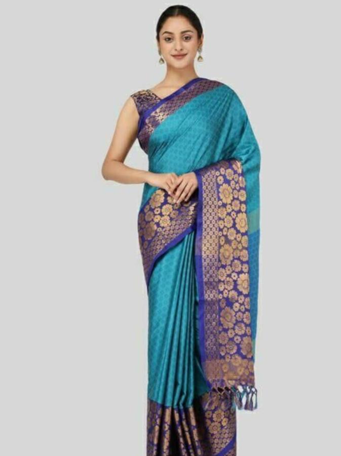 sky blue cotton saree - 18019131 - Zoom Image - 0