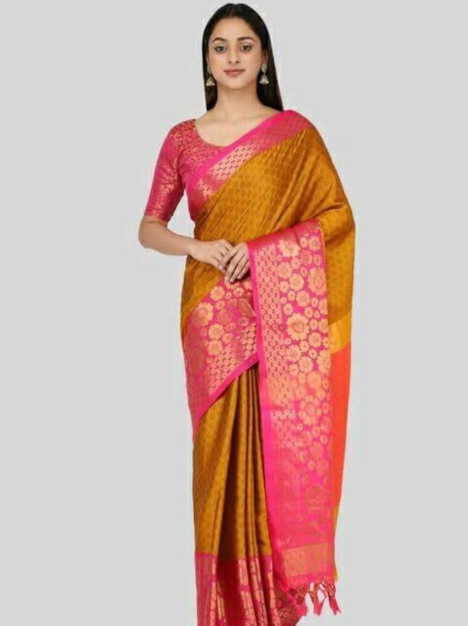orange cotton saree - 18019136 - Zoom Image - 0