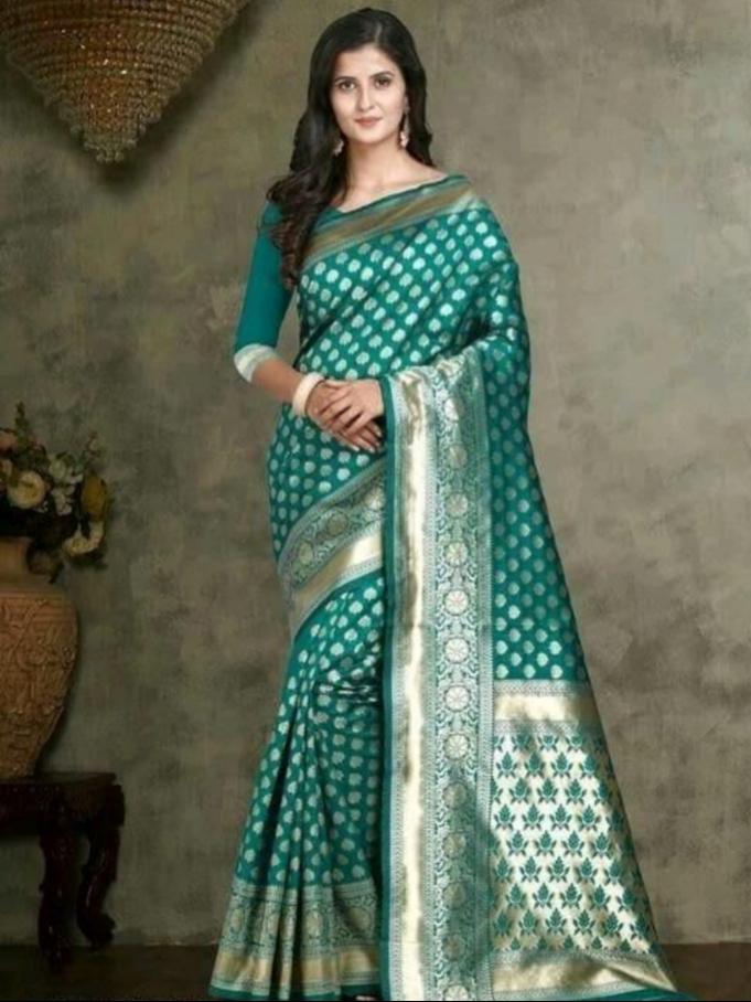 green cotton saree - 18019139 -  Zoom Image - 0