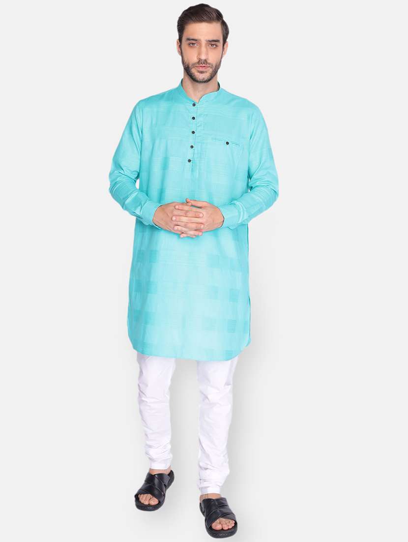 men self design mandarin neck long kurta - 18019534 - Zoom Image - 0