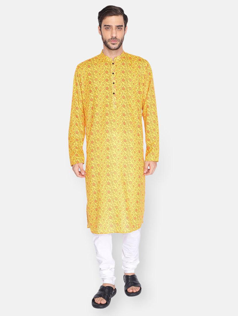 yellow printed long kurta - 18019552 - Zoom Image - 0