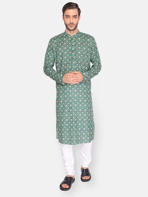 green printed long kurta - 18019556 -  Standard Image - 0