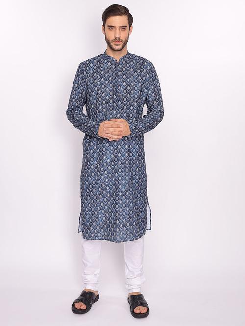 blue printed long kurta - 18019557 -  Standard Image - 0
