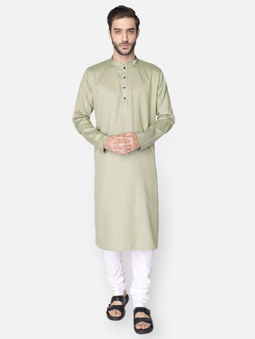 olive green solid long kurta