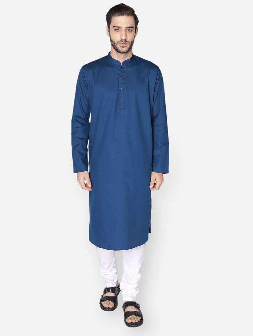 blue solid long kurta