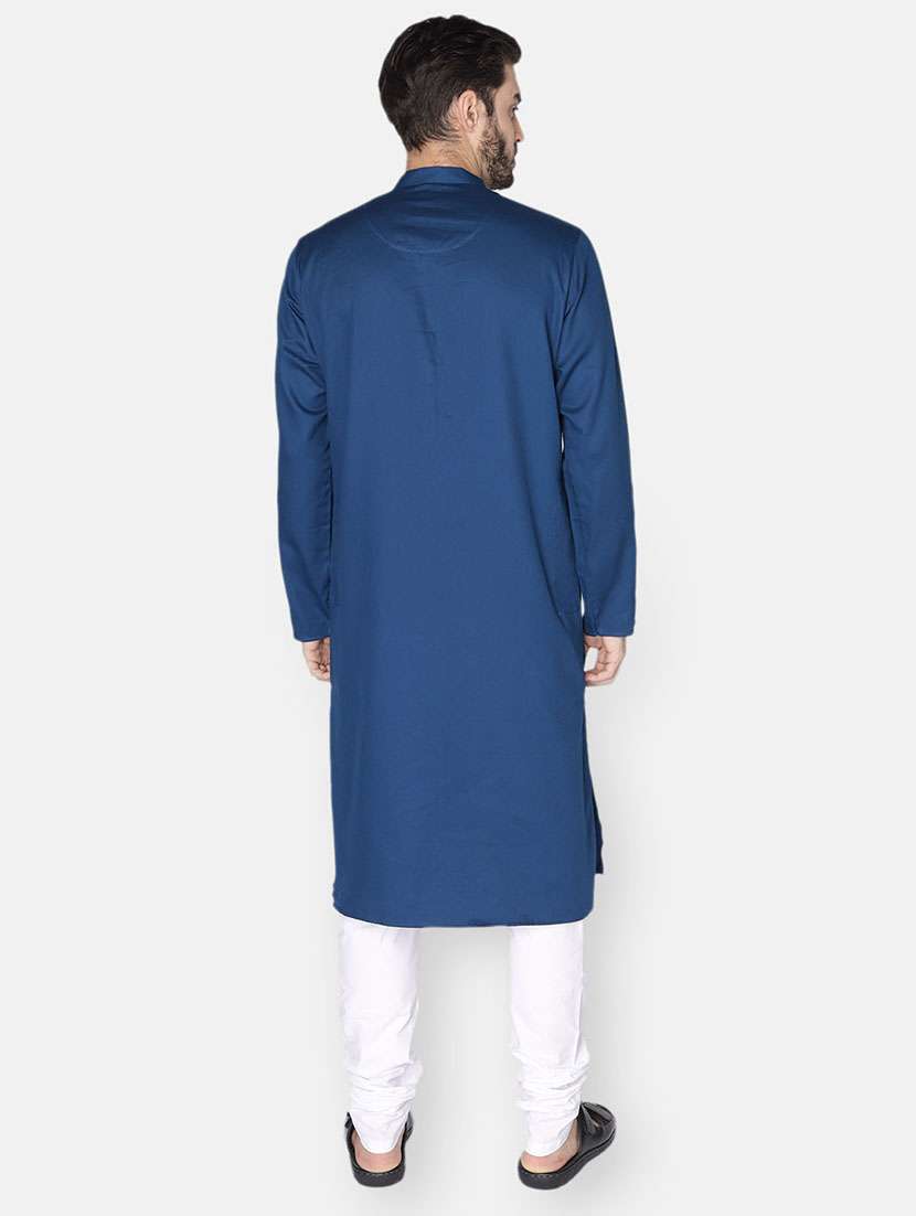 blue solid long kurta - 18019562 - Standard Image - 3