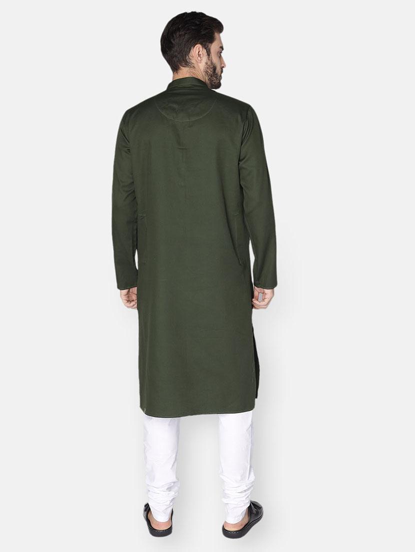 green solid long kurta - 18019564 - Standard Image - 3