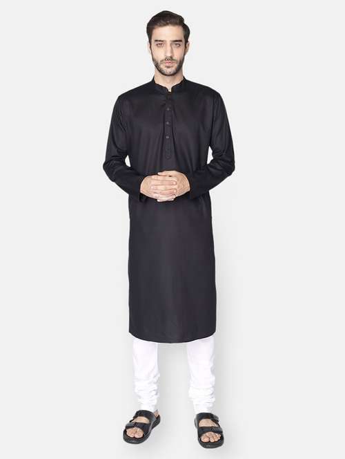 black solid long kurta - 18019566 -  Standard Image - 0